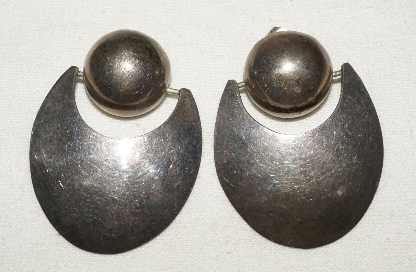 Vintage Mexican Sterling Silver Modernist Style Dangle Earrings (KiL)