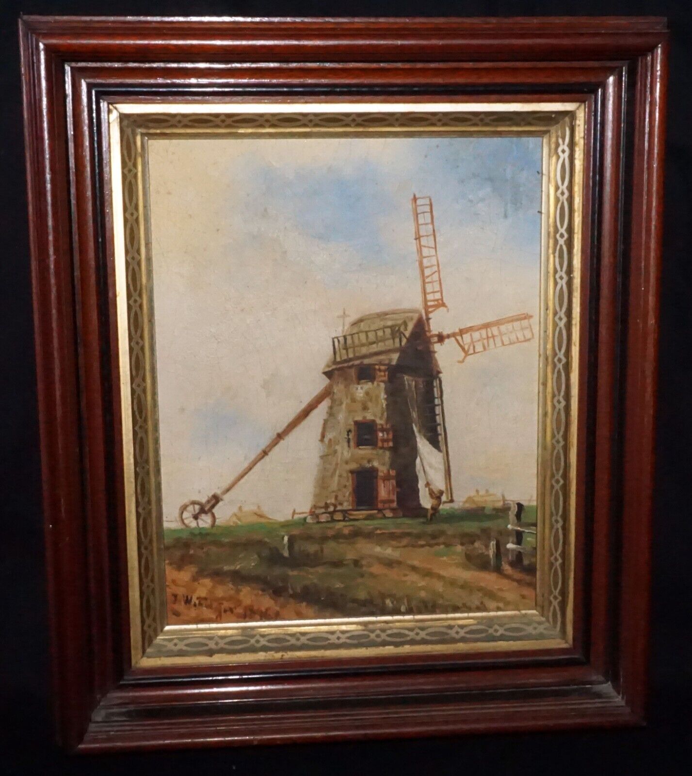 1896 US Oil Painting Old Nantucket Windmill James Walter Folger (1851-1918)(WoJ)