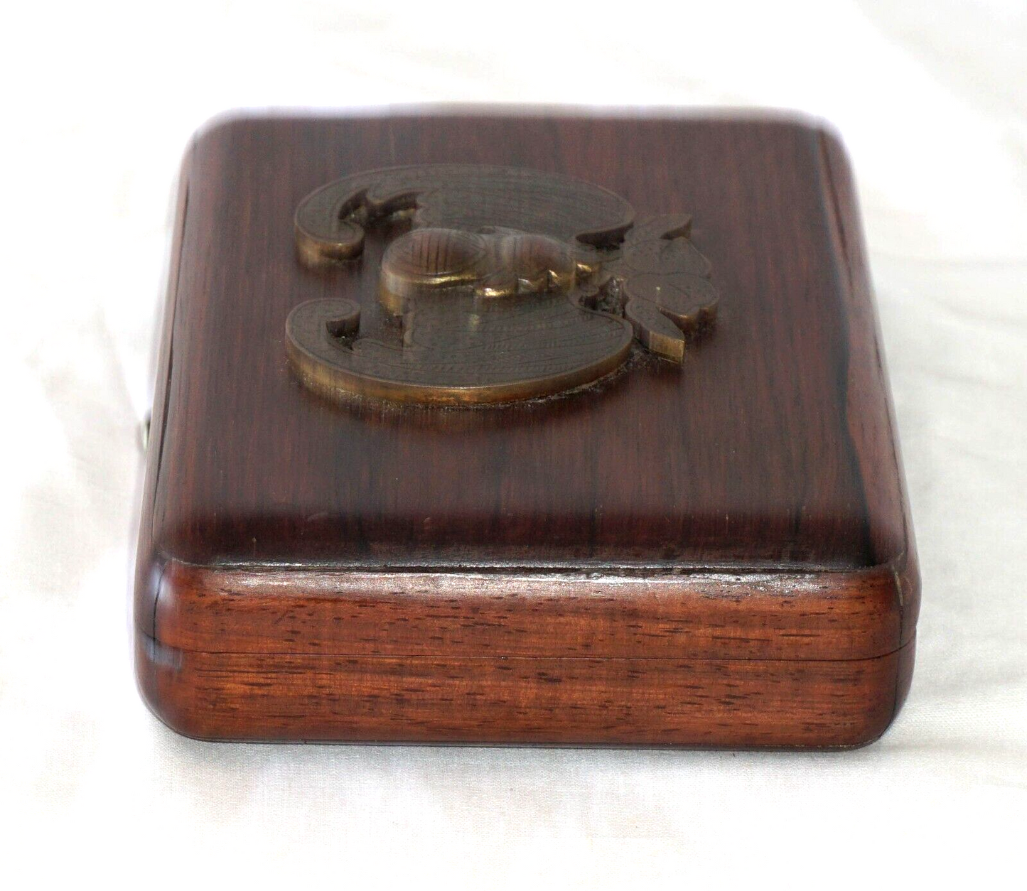 1920s Chinese Hongmu Hinged Top Box w. Bat & Double Peach Relief Plaque (ChB)