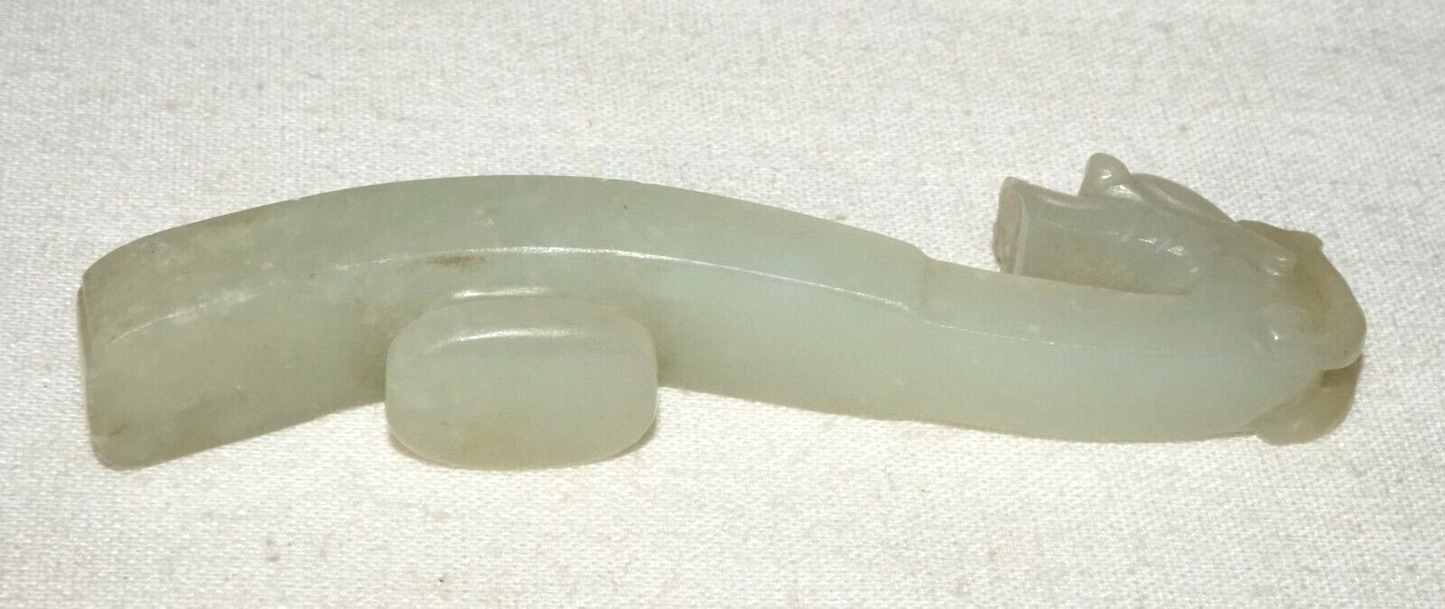 Antique Chinese Grey Green Nephrite Jade Dragon Belt Hook (UVi)#20