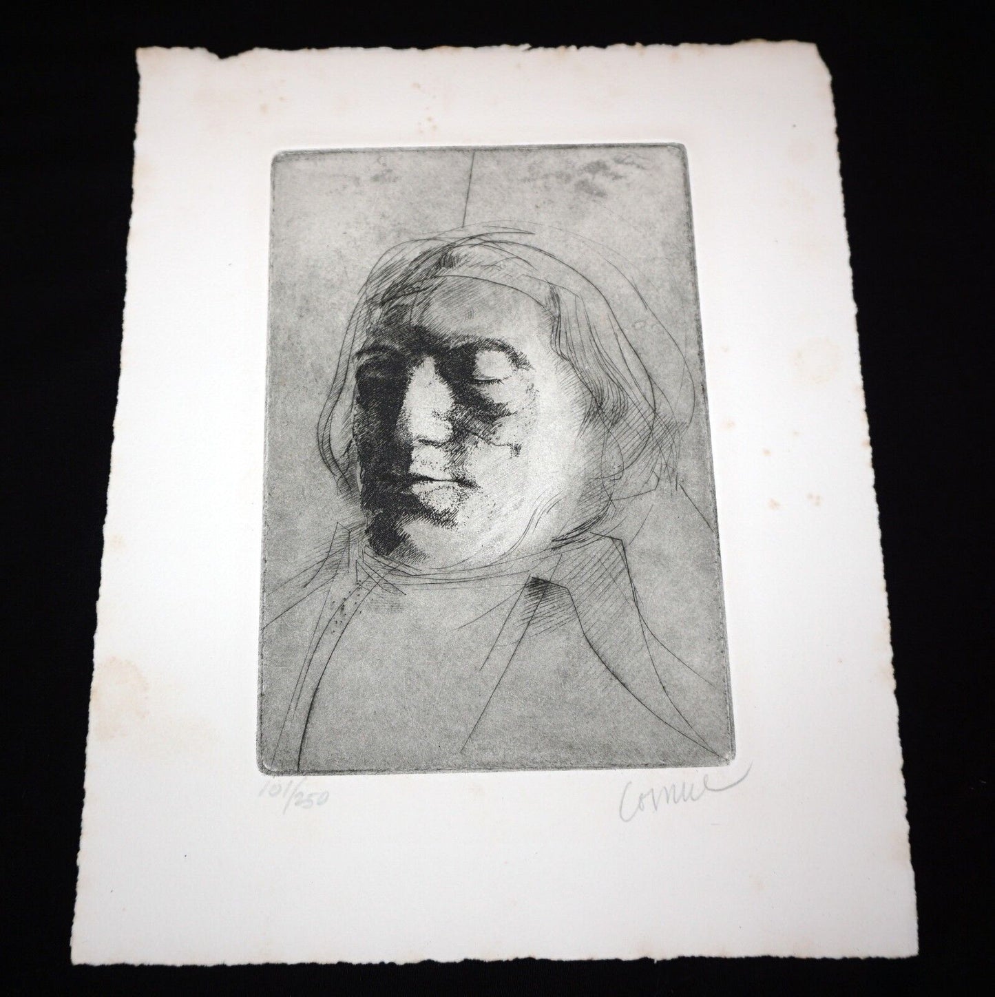 '60s California Etching Print "Male Portrait" by Thomas Cornell (1937-2012)(Mod)