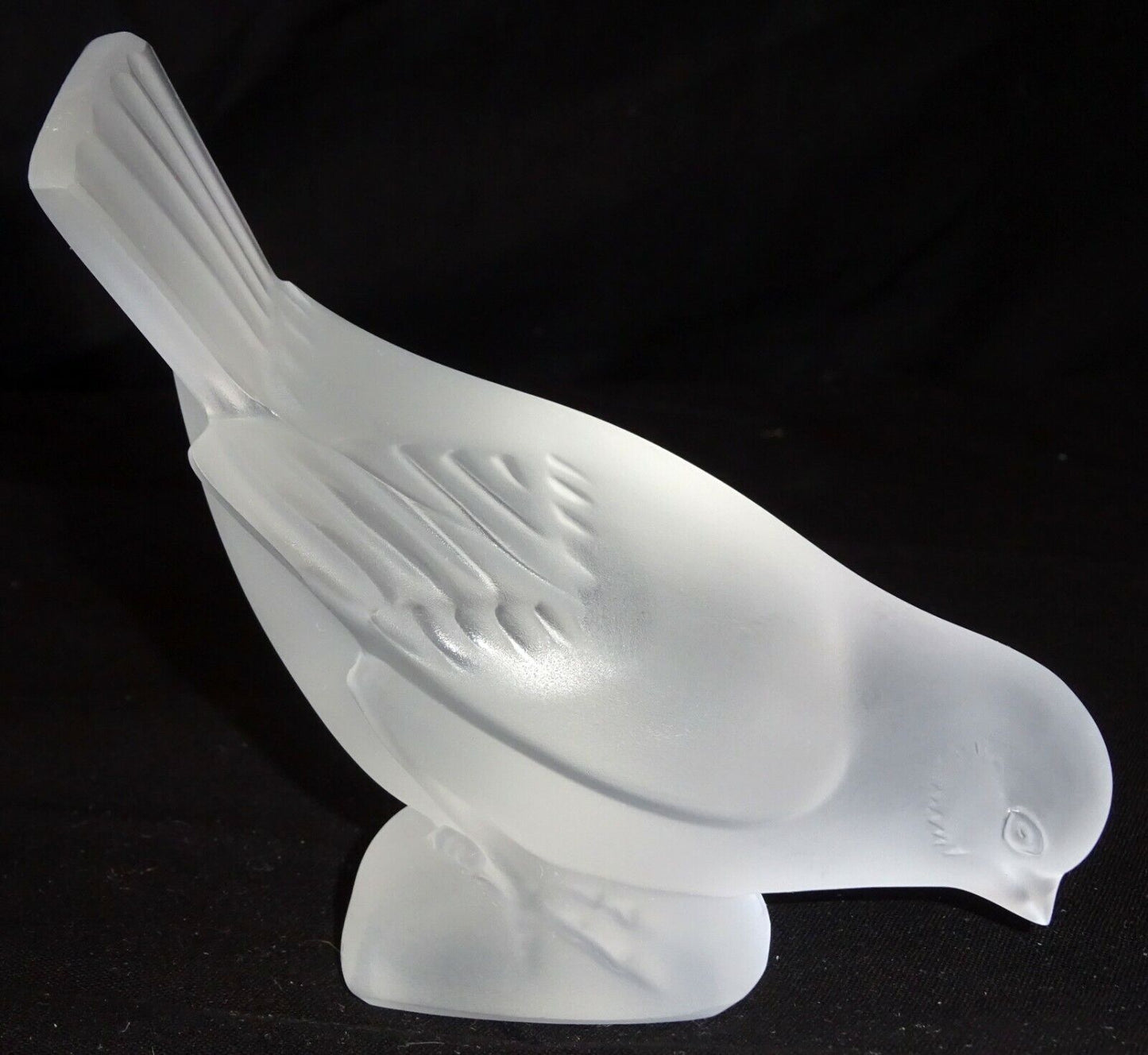 Vintage French Frosted Crystal Sparrow Bird Head Down Sculpture by Lalique (MeG)