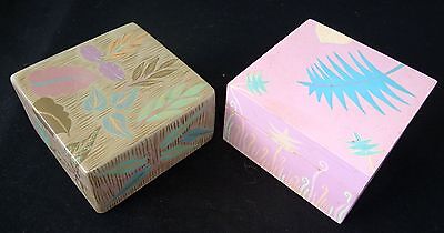 2x 1980s Haitian Wooden Covered Boxes w. Painted Floral Motif (Stea)