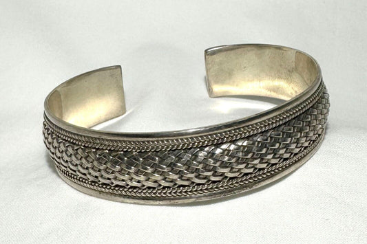 Vintage Sterling Silver 925 Basketweave Artisan Woven Cuff Bracelet (KiL)14