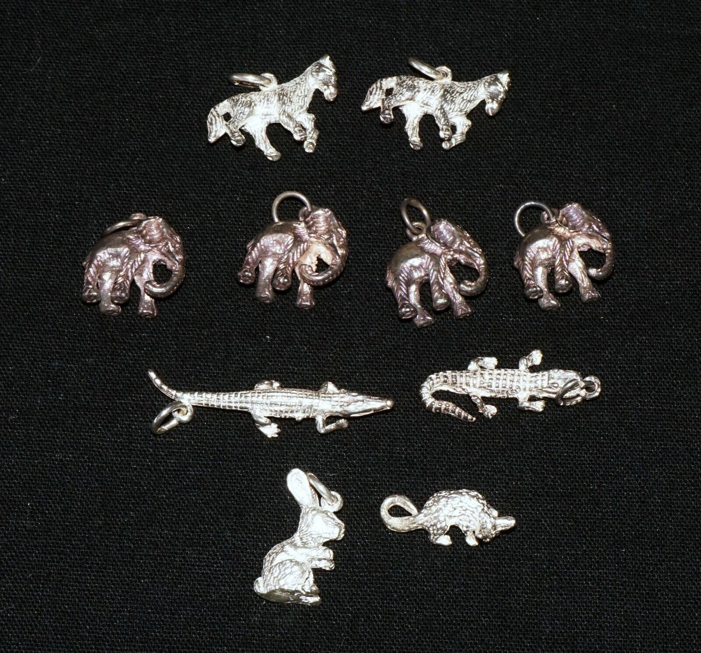 10Pc Sterling Silver Mini Animal Charm Pendants Crocodile Elephant Horse (NiD)