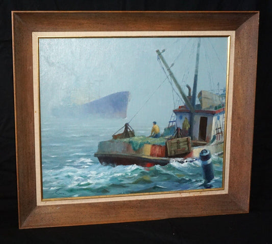 Vintage Oil on Canvas Misty Maritime Morning by Robert Dexter Coe (LeD)