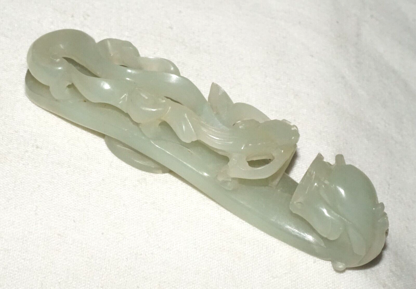 Antique Chinese Grey Green Nephrite Jade Dragon Belt Hook (UVi)#2