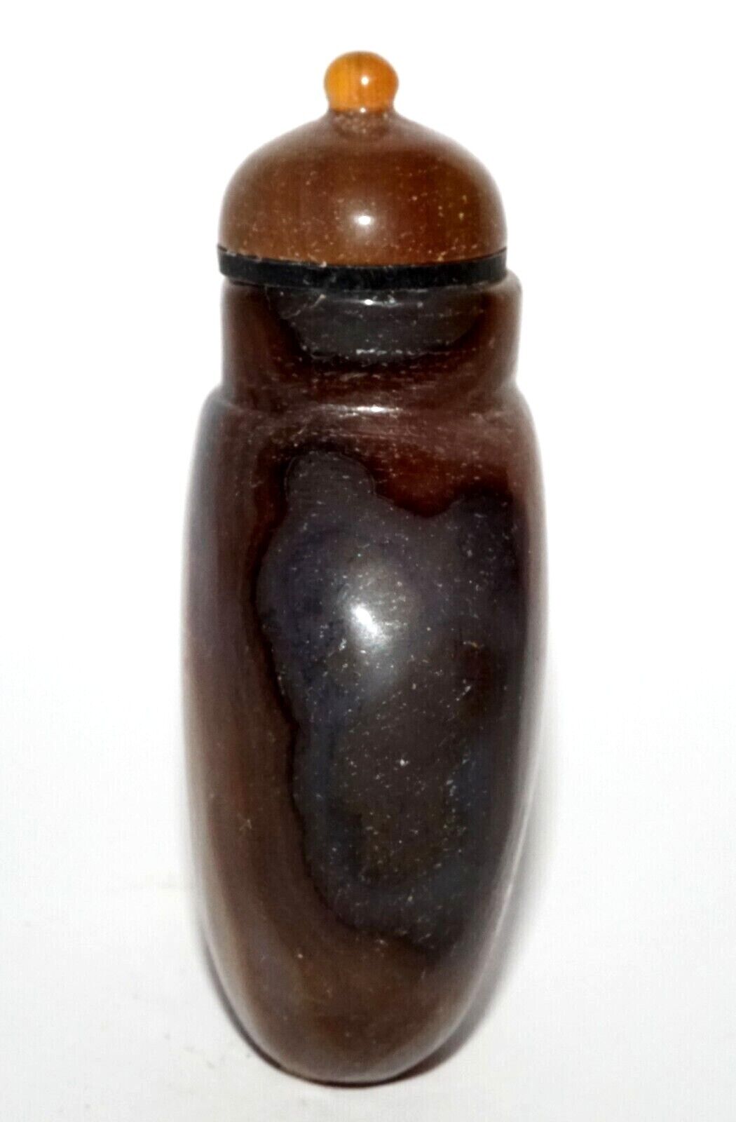 Vintage Chinese Banded Shadow Agate Snuff Bottle & Agate Stopper (LeS) G16