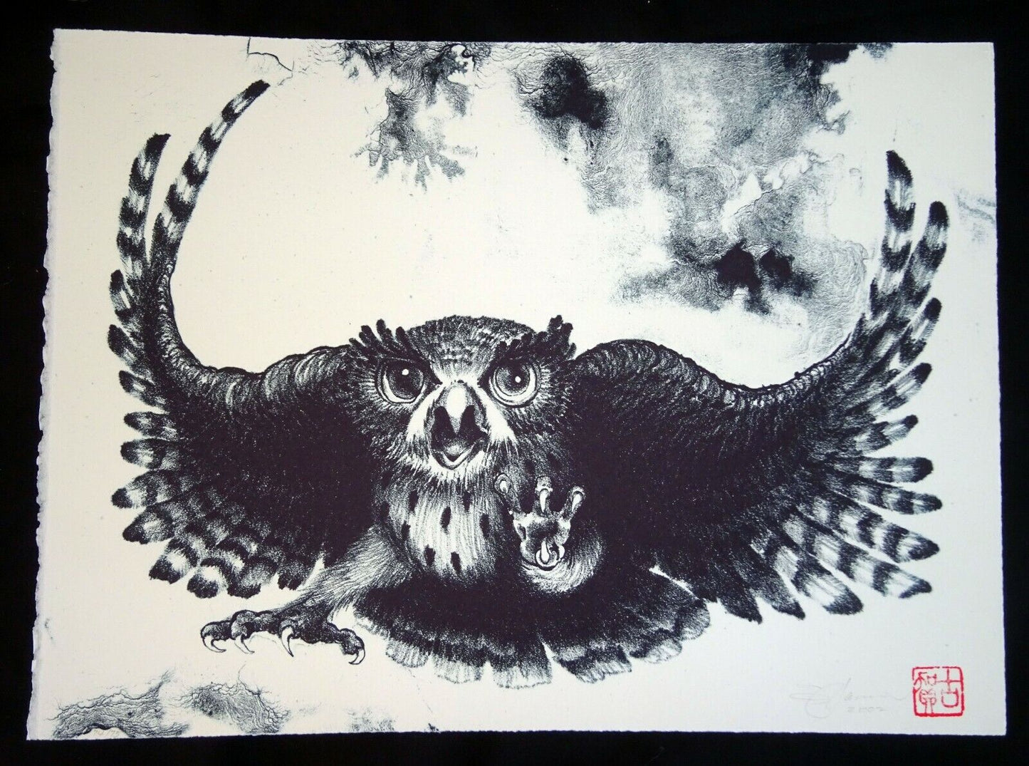 02 Hawaii Litho Print 74/75 "Owl" w. Spread Wings by John Koga (AHB)