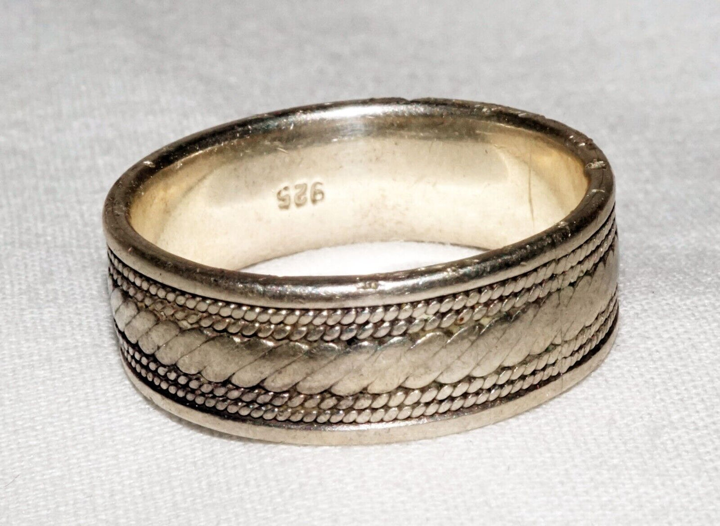 Vintage Sterling Silver Men's Ring Sz. 13.25 w. Banded Designs (ShI)