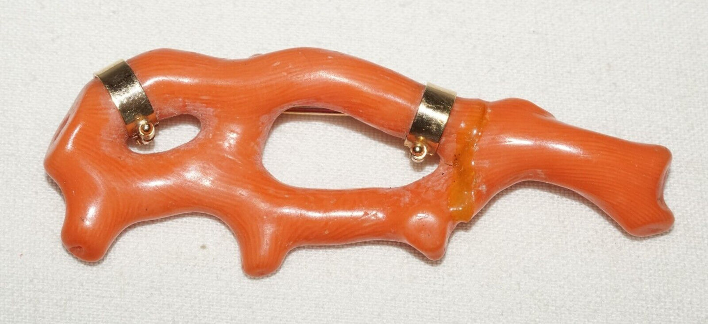 Vintage Chinese Red Coral Branch Brooch - Repaired (LeS)L22