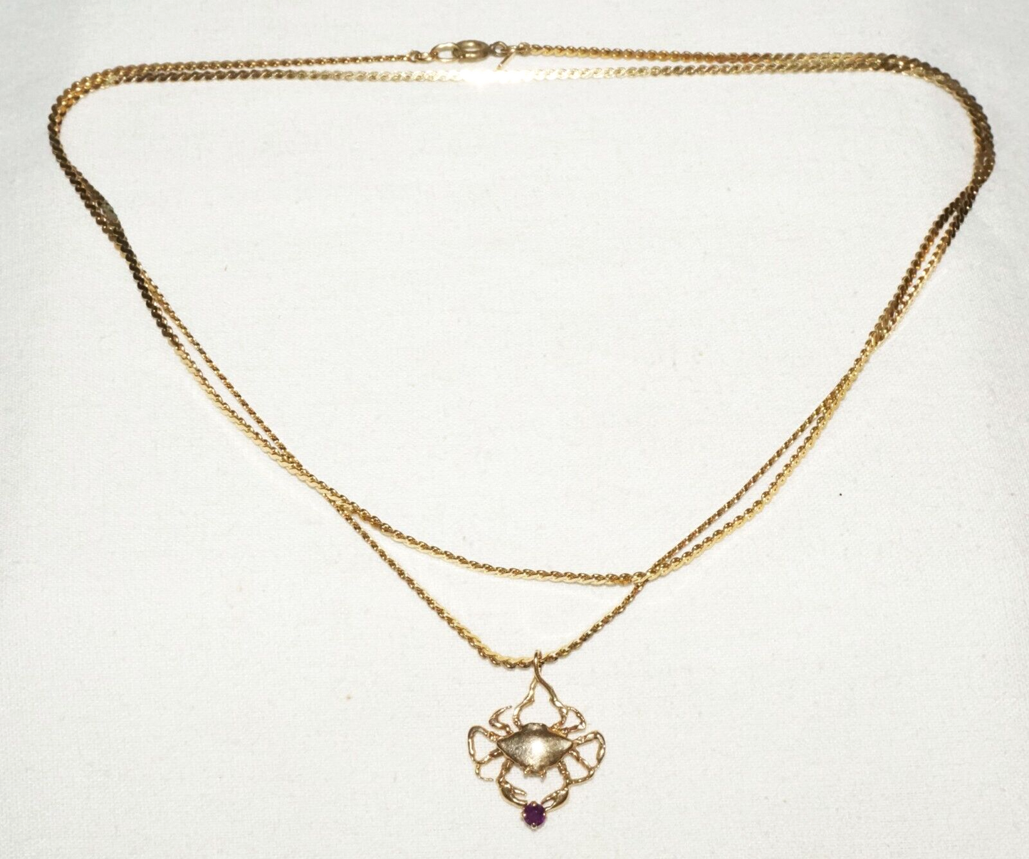 Vintage Gold Plated Necklace w 14k Yellow Gold Zodiac Cancer Motif Pendant (KiL)