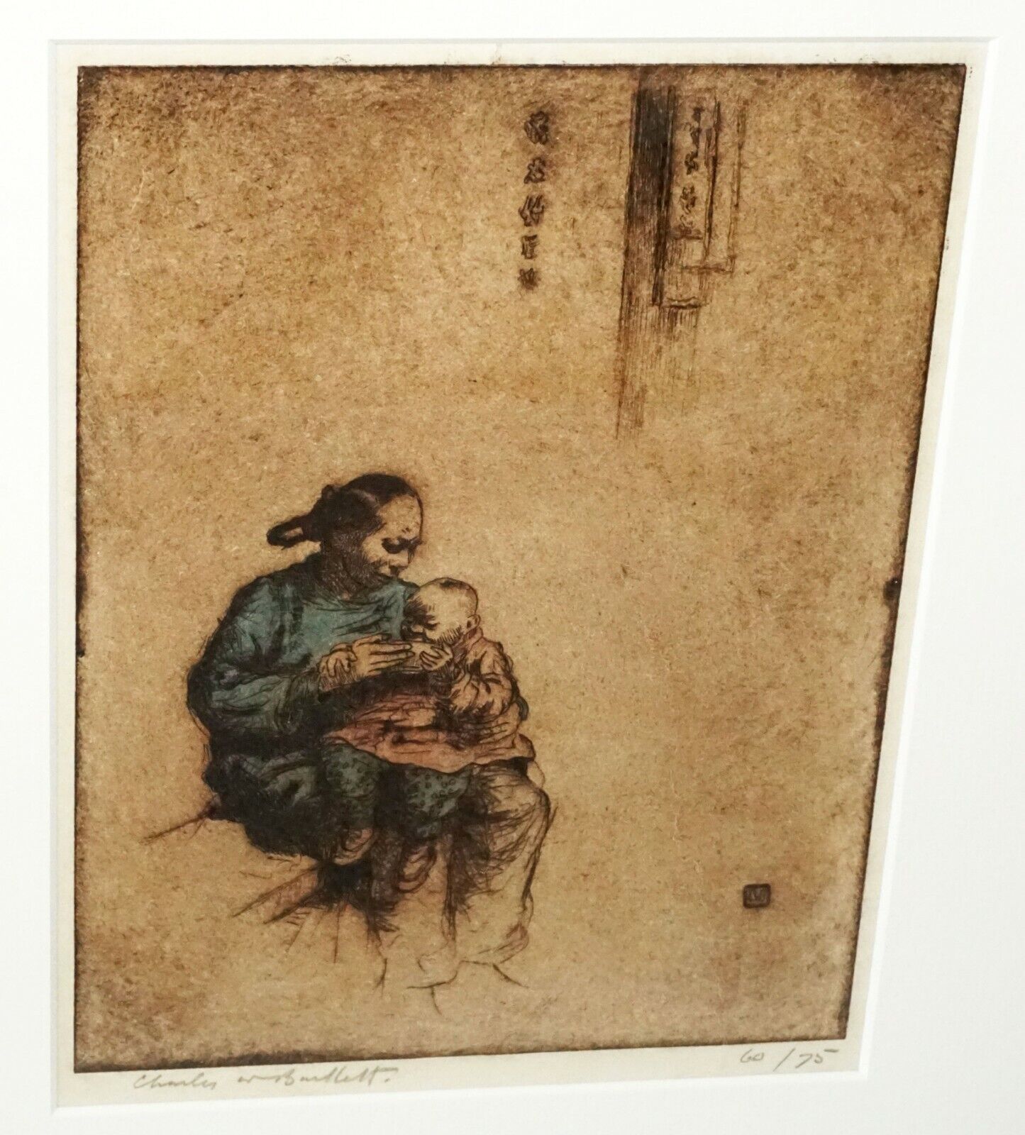 1923 Hawaii Colored Etching Chinese Mother & Child by Charles W. Bartlett (SRi)