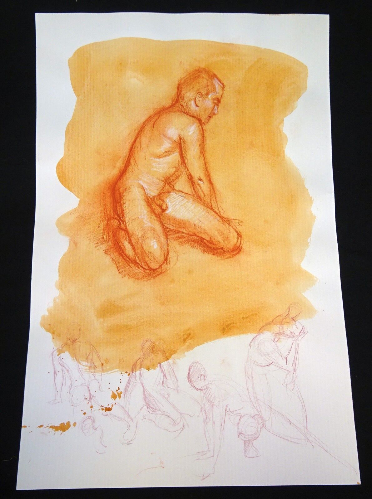 Hawaii Conte Color Wash Drawing Painting Male Nude by Snowden Hodges (Sho)#26