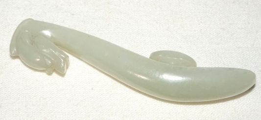 Antique Chinese Grey Green Nephrite Jade Dragon Belt Hook (UVi)#14