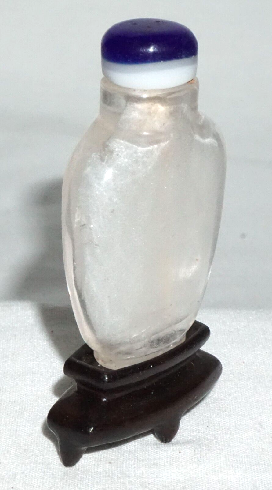 Vintage Chinese Quartz Crystal Carved Snuff Bottle w. Glass Stopper (LLA)