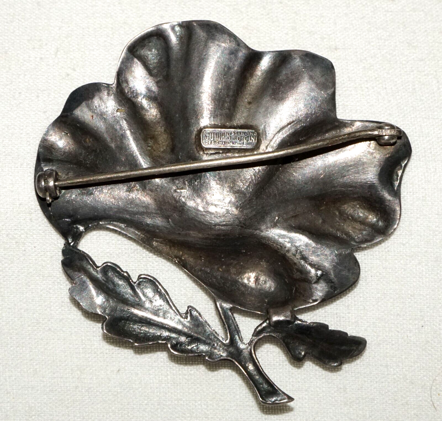 Vintage Sterling Silver Large Hibiscus Motif Brooch by G. Cini Gump's (LeS)L24