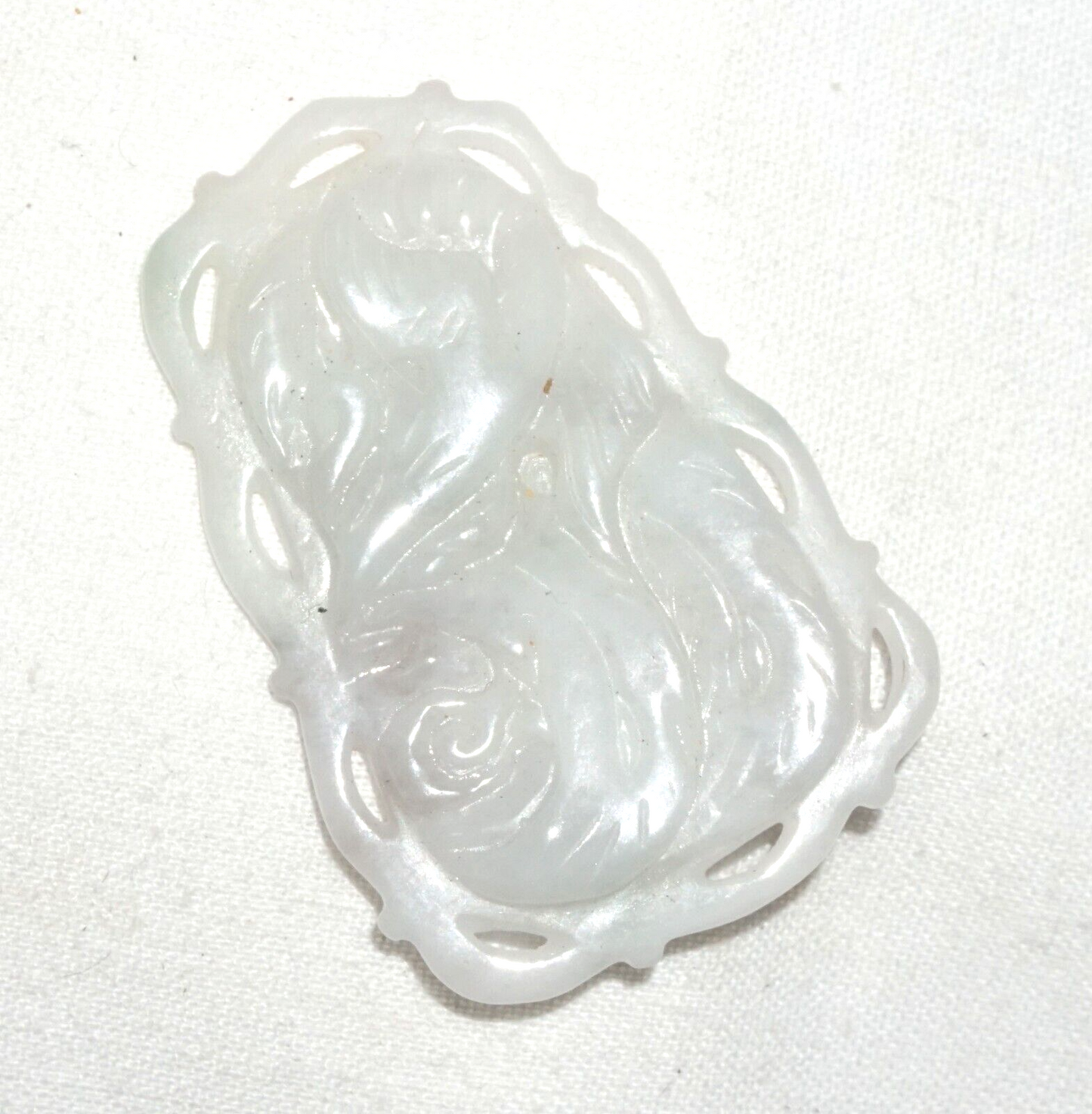 Vintage Chinese White Jade Pierced Plaque Pendant w. Curvilinear Design (***)