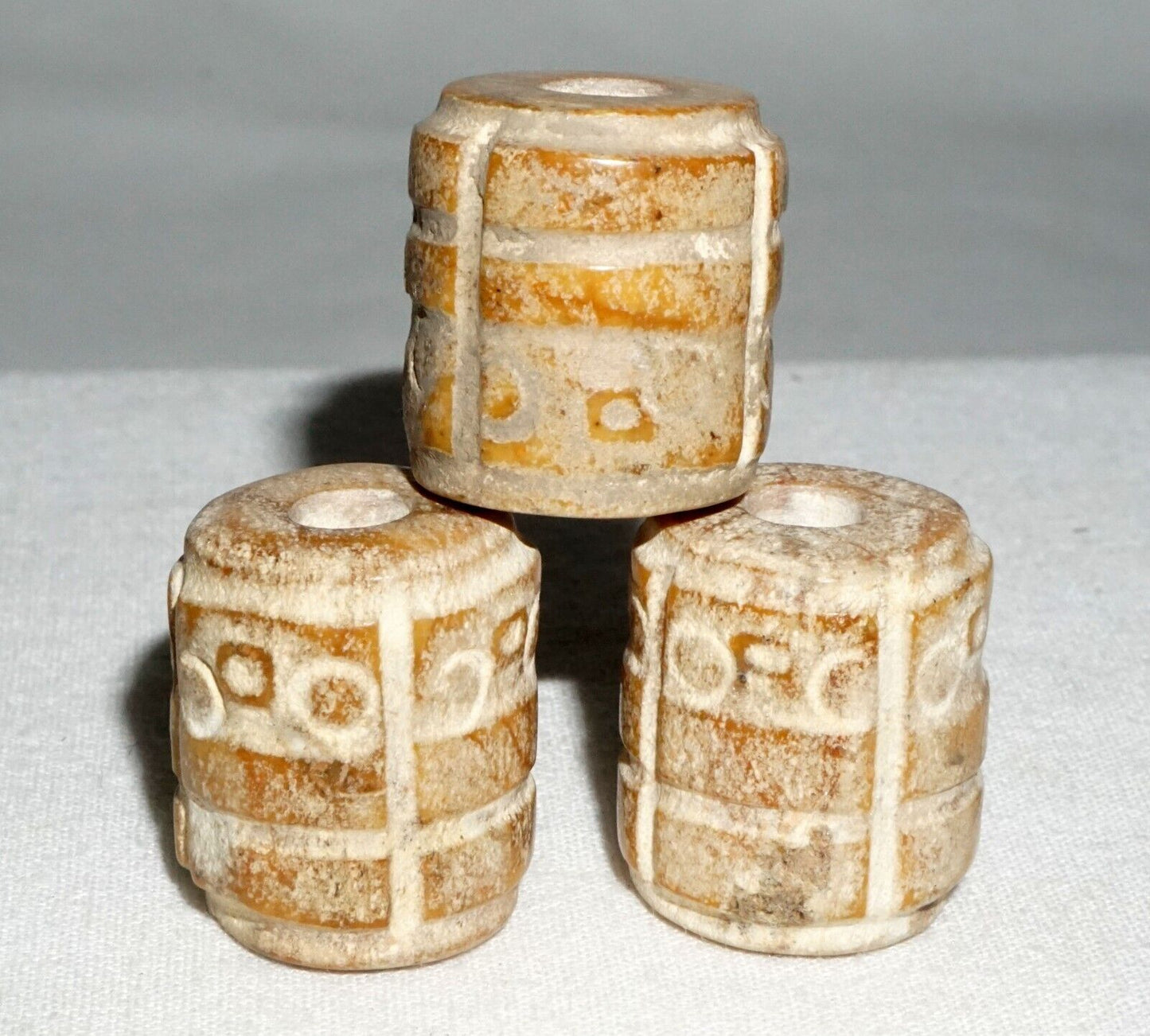 3Pc Chinese Archaistic Style Steatite Hard Stone Beads (---)