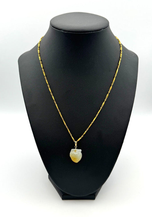 Vintage 14k Yellow Gold Necklace 17.5 inches w Jadeite Peach Pendant (HoJ)