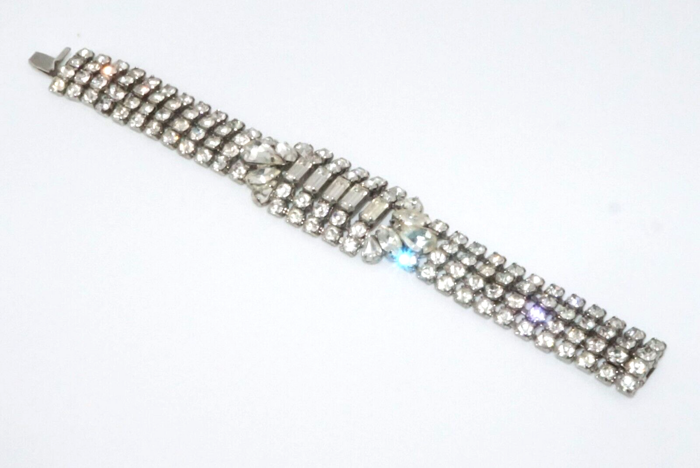 Vintage Weiss Rhinestone Bracelet w Round & Baguette Stones (McC)