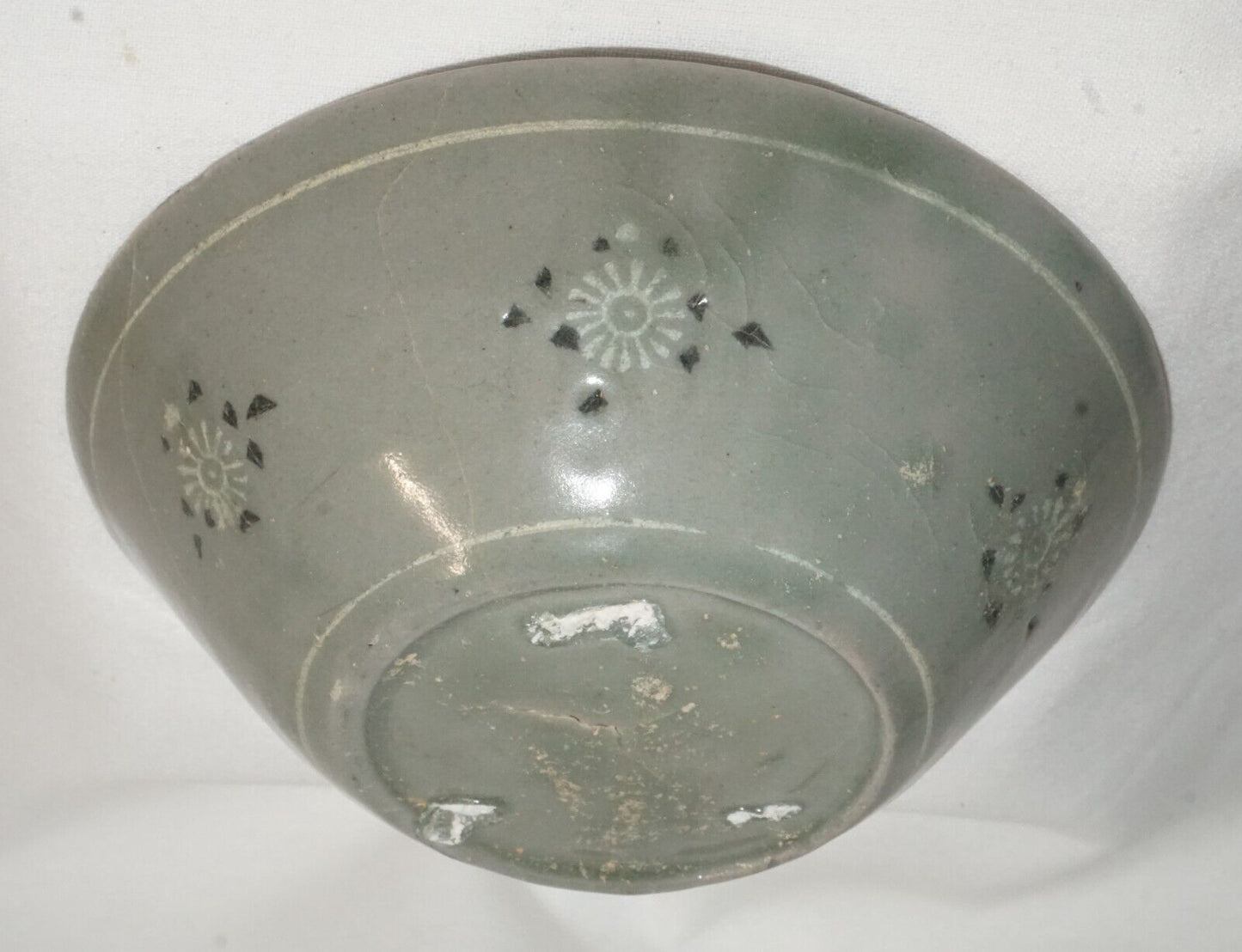 14C Korean Koryo Inlaid Pottery Bowl Celadon Glazed w. Floral Designs (JSt)2 IC