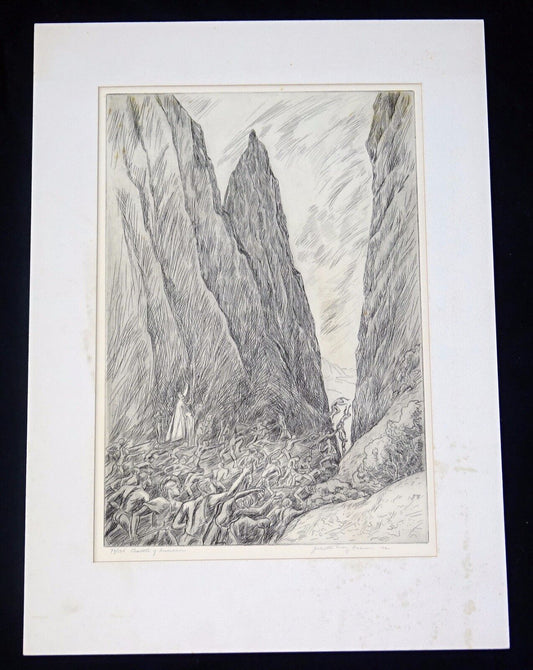 1972 Hawaii Etching 76/125 Print "Battle of Nuuanu" by Juliette May Fraser (Ahb)