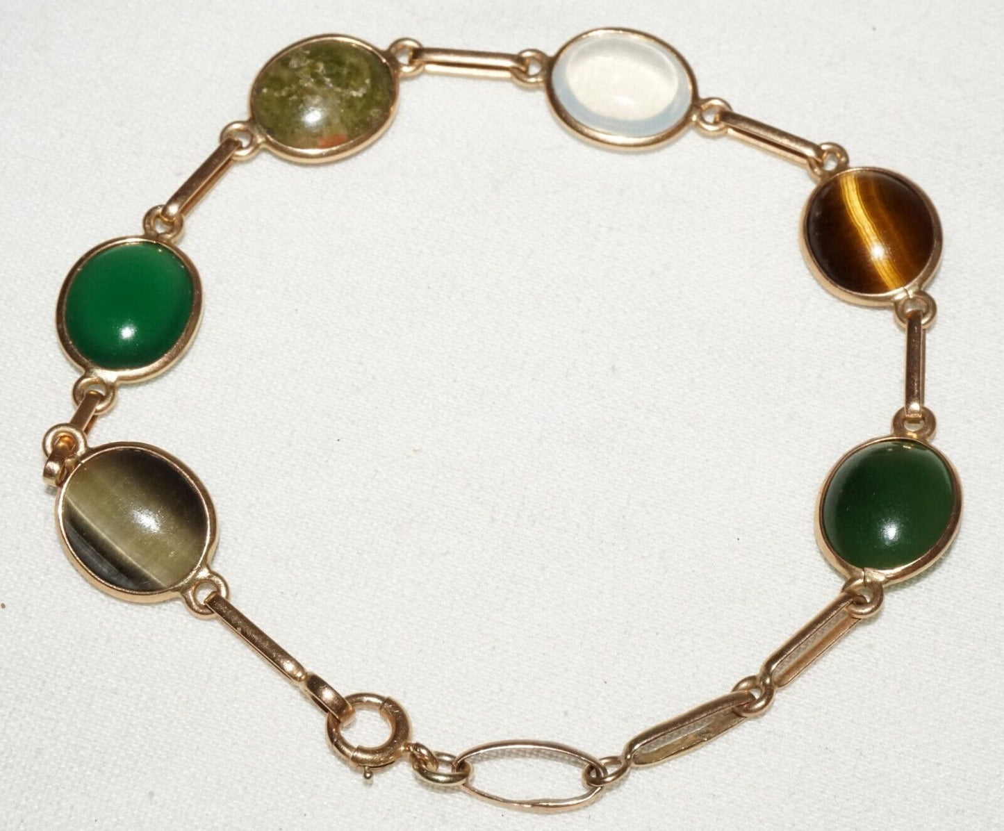 Vintage UK 9k Yellow Gold Link Bracelet w. 6x Gemstone Accents (KoS) L15