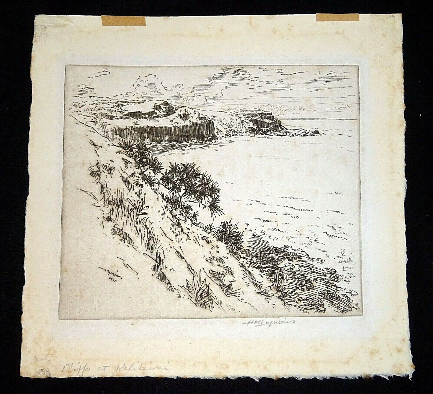 1920 Hawaii Etching Print "Cliffs at Kalihiwai, Kauai" by Huc M. Luquiens (ThB)