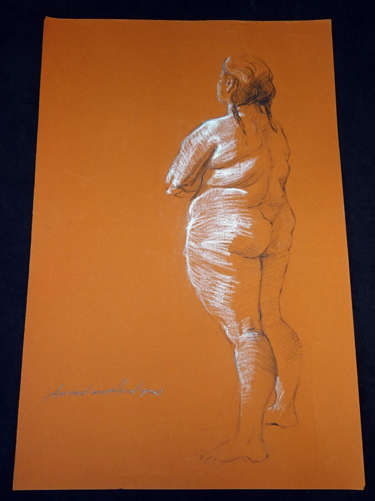 Hawaii Conte Drawing Painting Voluptuous Nude by Snowden Hodges (Sho)