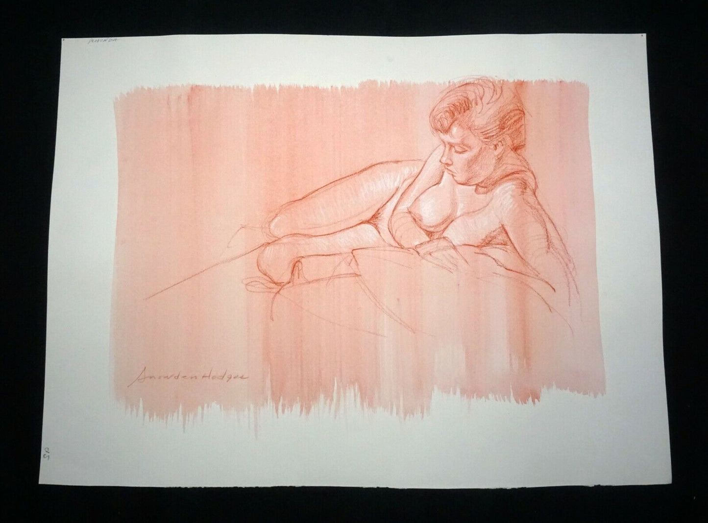 Hawaii Mixed Media Wash Painting Reclining Female Nude Snowden Hodges (Sho)#132