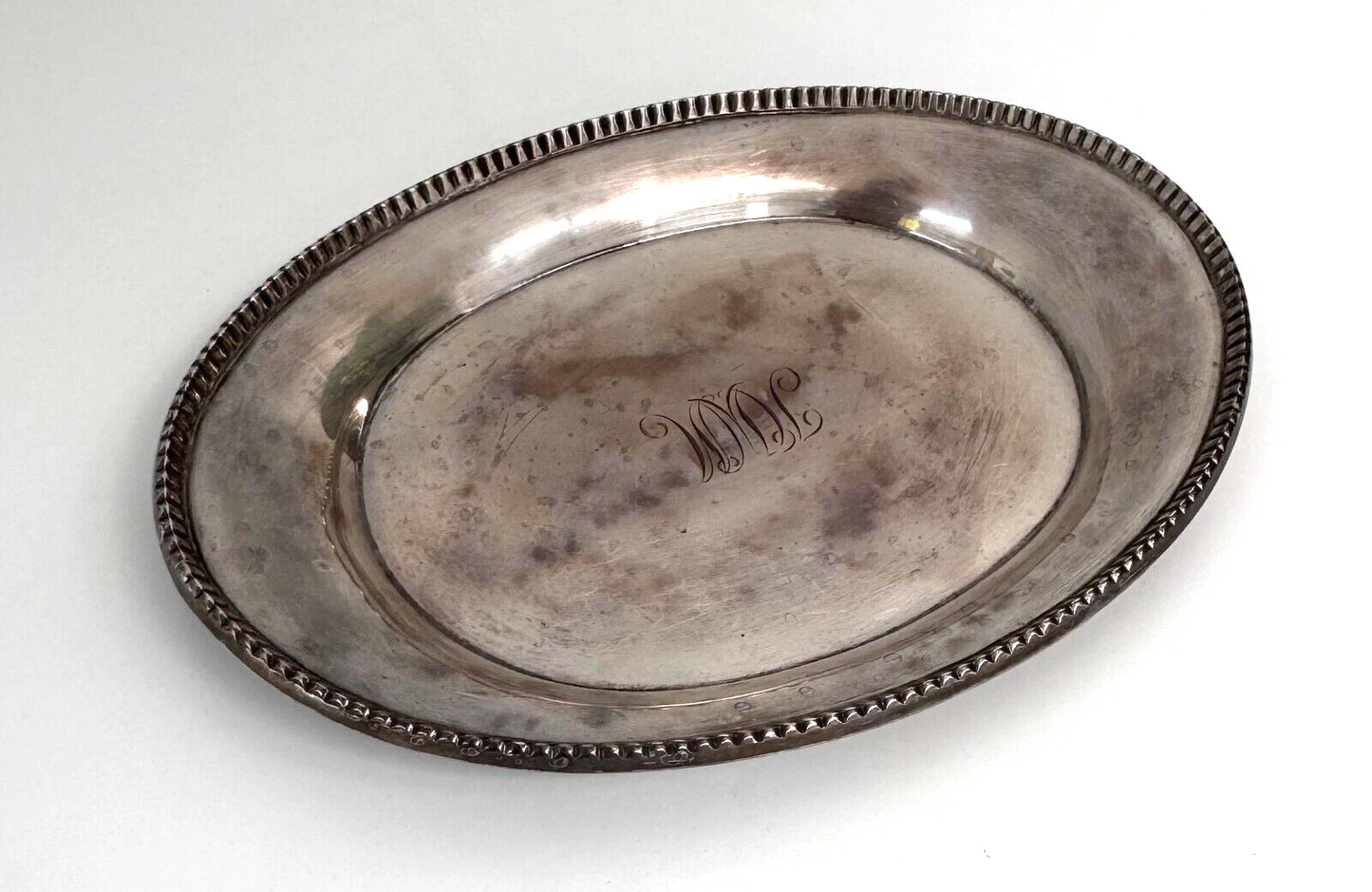 Vintage Tiffany & Co. Sterling Silver Oval Platter w Beaded Edge/ Monogram (WeP)