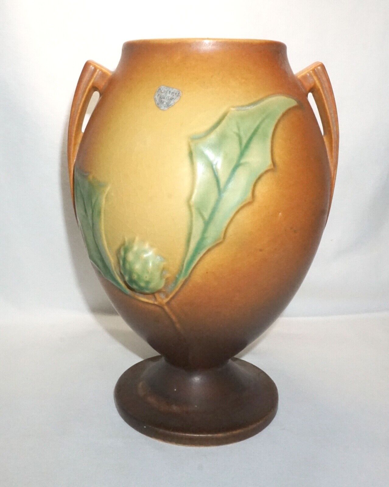 Vtg Roseville Thornapple Pottery Vase Pumpkin Orange Brown 2 Handle 820-9 (NeW)