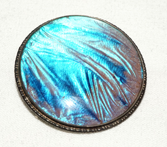 Art Deco UK Sterling Silver & Bubble Glass Butterfly Wing Brooch (KoS) L19