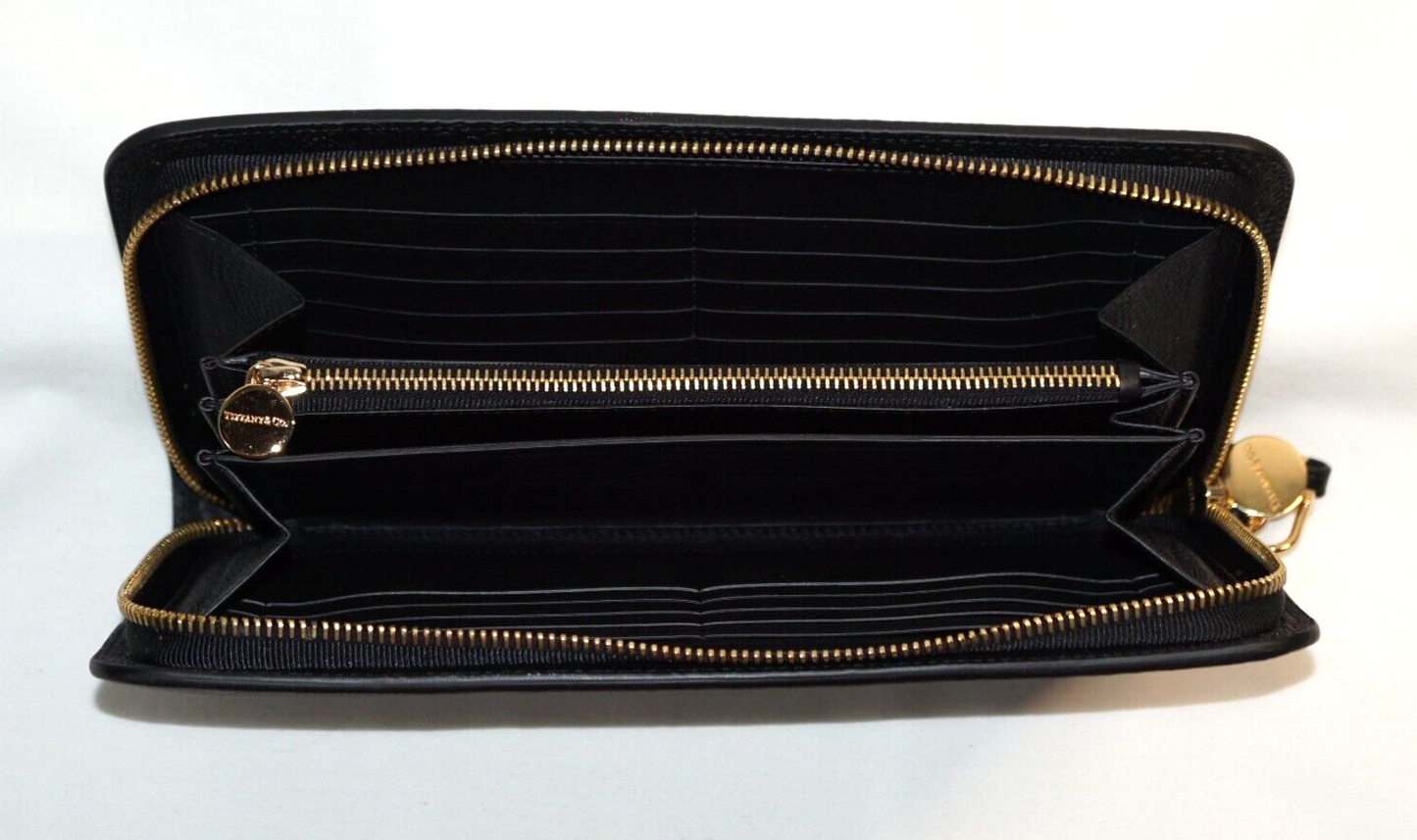 Tiffany & Co. Black Wave Embossed Continental Leather Zip Wallet (InS)52