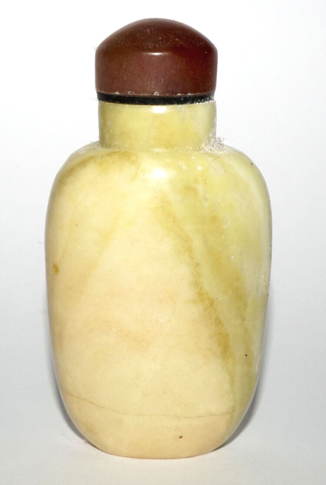 Vintage Chinese Yellow Hard Stone Carved Snuff Bottle w. Agate Stopper (LeS) G12