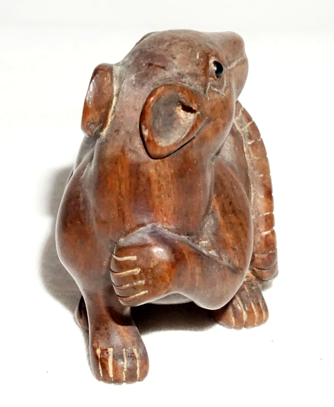 Vintage Japanese Carved Dark Wood Netsuke Rat Motif (FeH