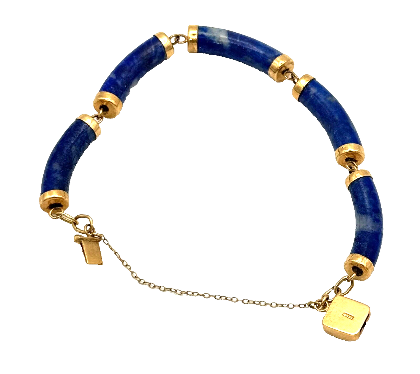 Vintage Chinese 14k Yellow Gold Sodalite Bead (6.7 mm) Bracelet 7" (McC)