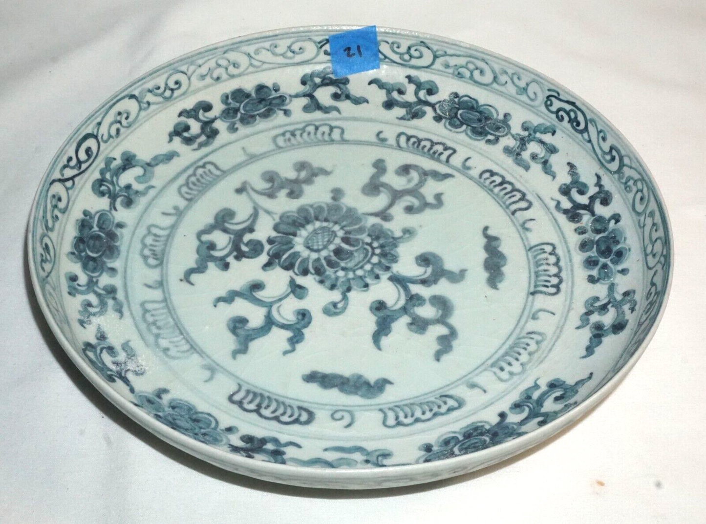 16C Chinese Anamese Blue & White Floral Motif Large Plates or Chargers (JSt)21