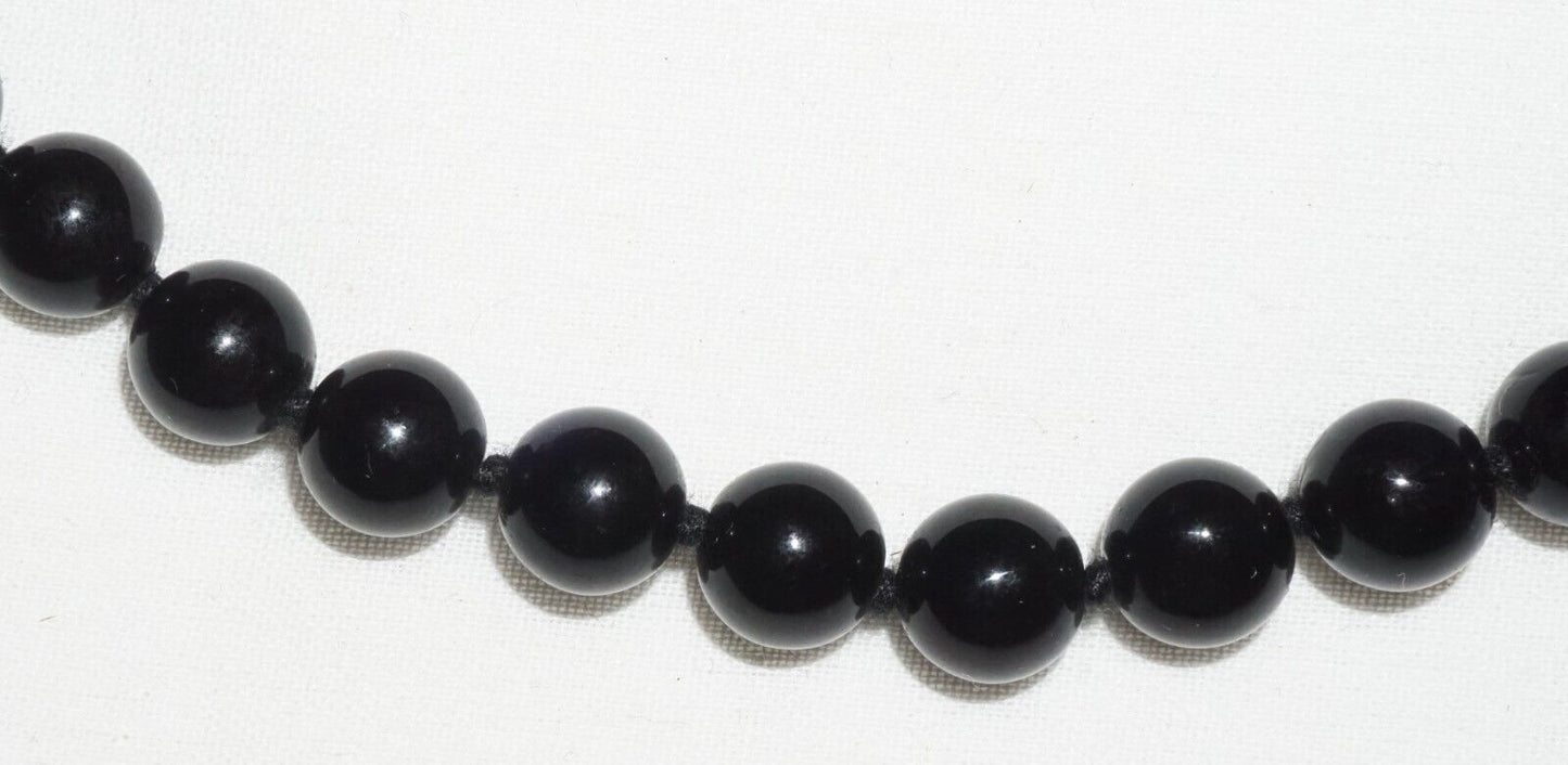 Vintage Chinese Onyx Bead Necklace 23" w. Gold Plated Clasp (BrM)