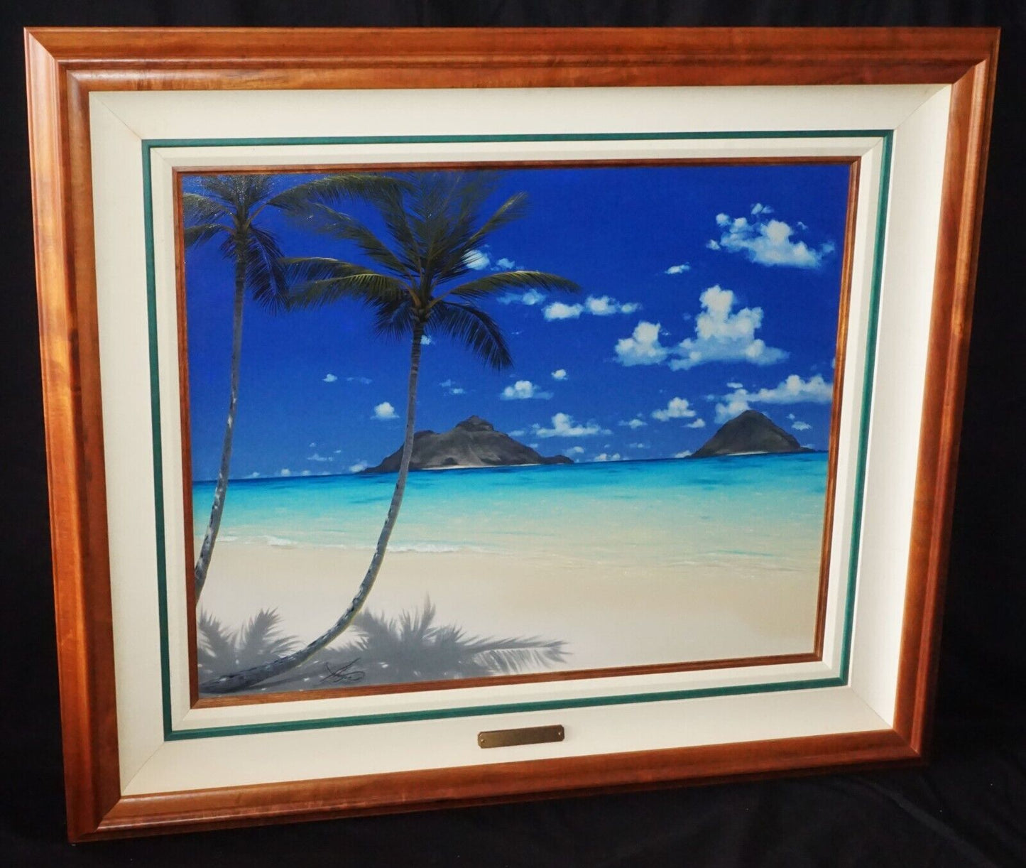 2000 Hawaii Koa Framed Oil Painting "Lanikai Kailua Beach" by Al Hogue (StR)