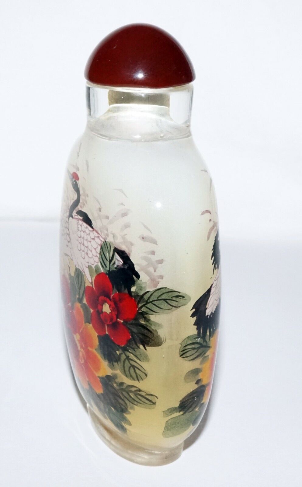 Vintage Chinese Reverse Painted Glass Snuff Bottle w. Birds & Flowers (LeS)