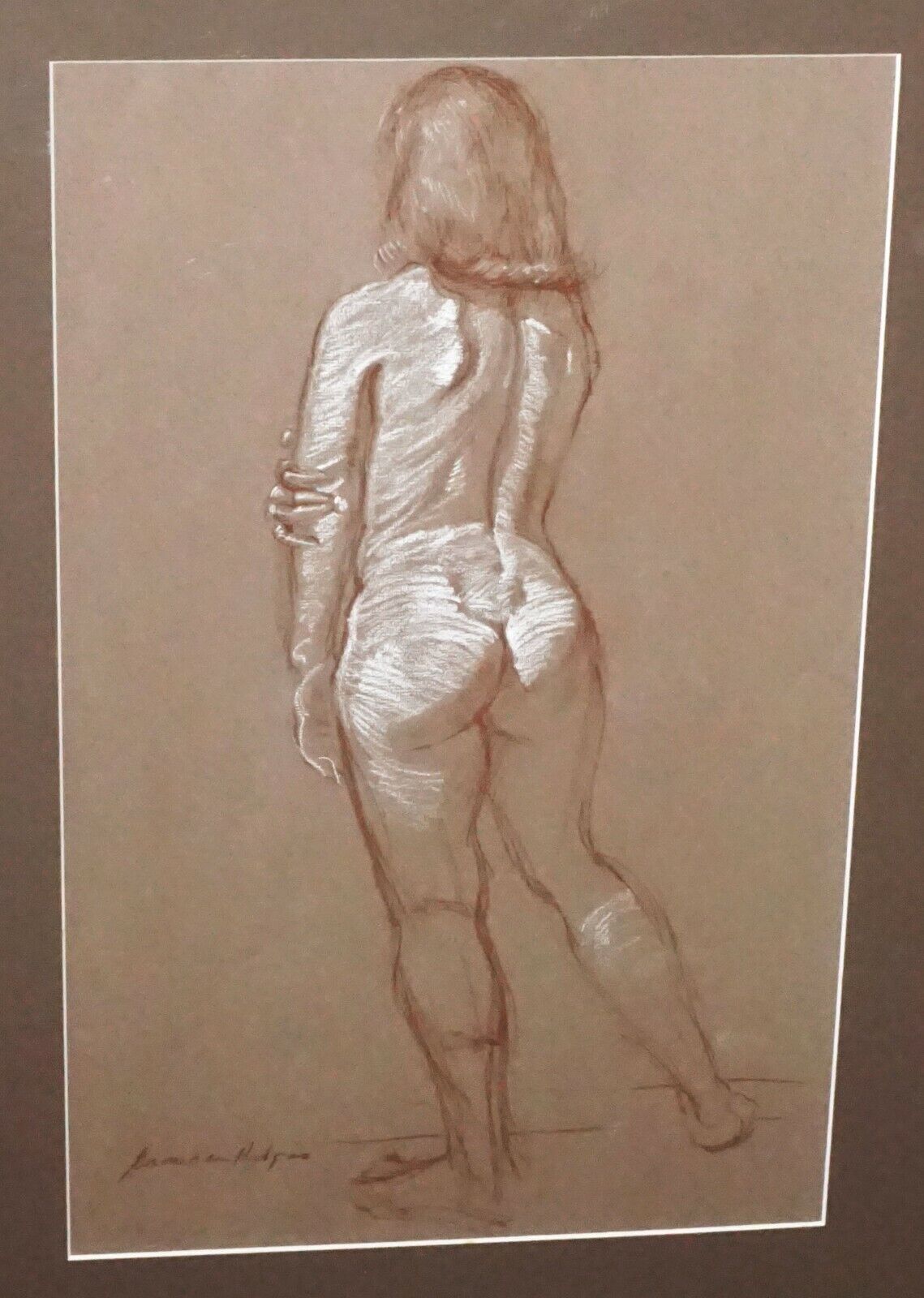 Hawaii Conte & Pastel Drawing Painting Female Nude by Snowden Hodges (Sho)