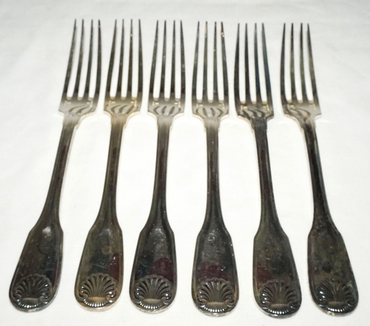 6Pc France Silver Plated Dinner Forks Lot Shell Vendome Pat Christofle (NiC) L6