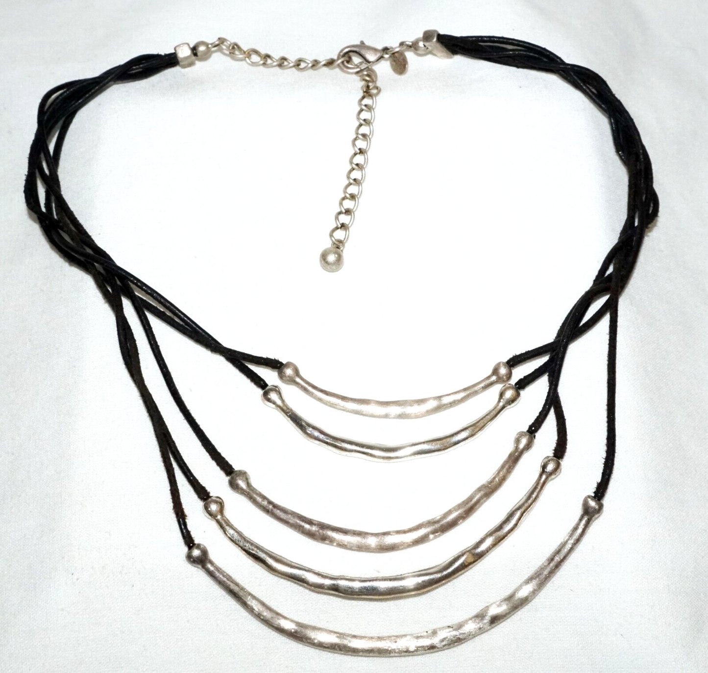 Vintage 5x Strand Leather Strap Necklace Silver Pendants & Clasp Chicos (KoS) L9