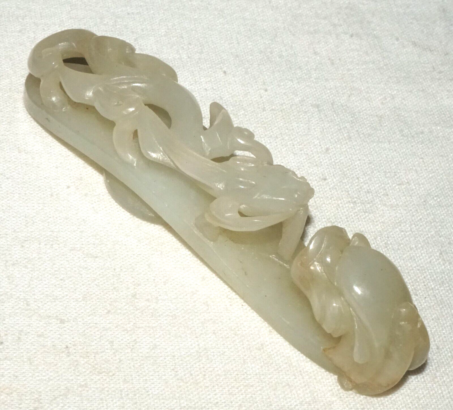 Antique Chinese Grey Green Nephrite Jade Dragon Belt Hook (UVi)#22