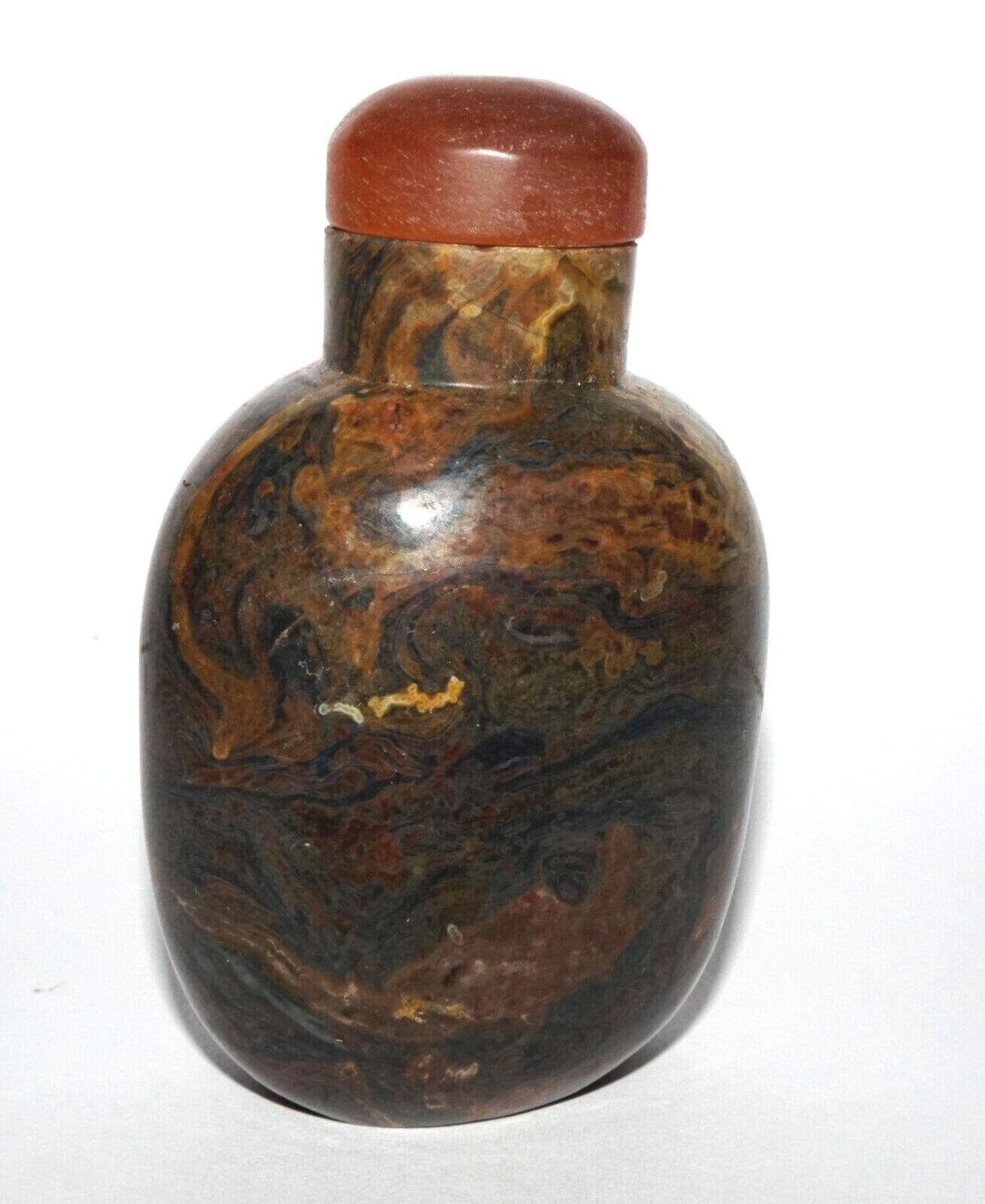 Vintage Chinese Unknown Hard Stone Snuff Bottle w. Garnet Stopper (LeS) G12