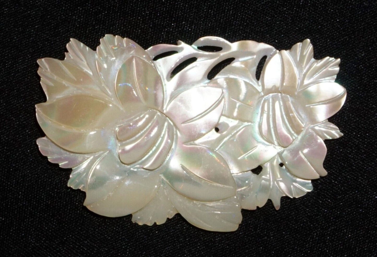 Vintage Mother of Pearl Carved Pierced Flower Brooch - beautiful (JoD)