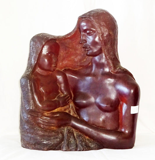 1940 Belgium Resin Sculpture "Mother & Child" by Helene Sardeau (1899-1968)(New)