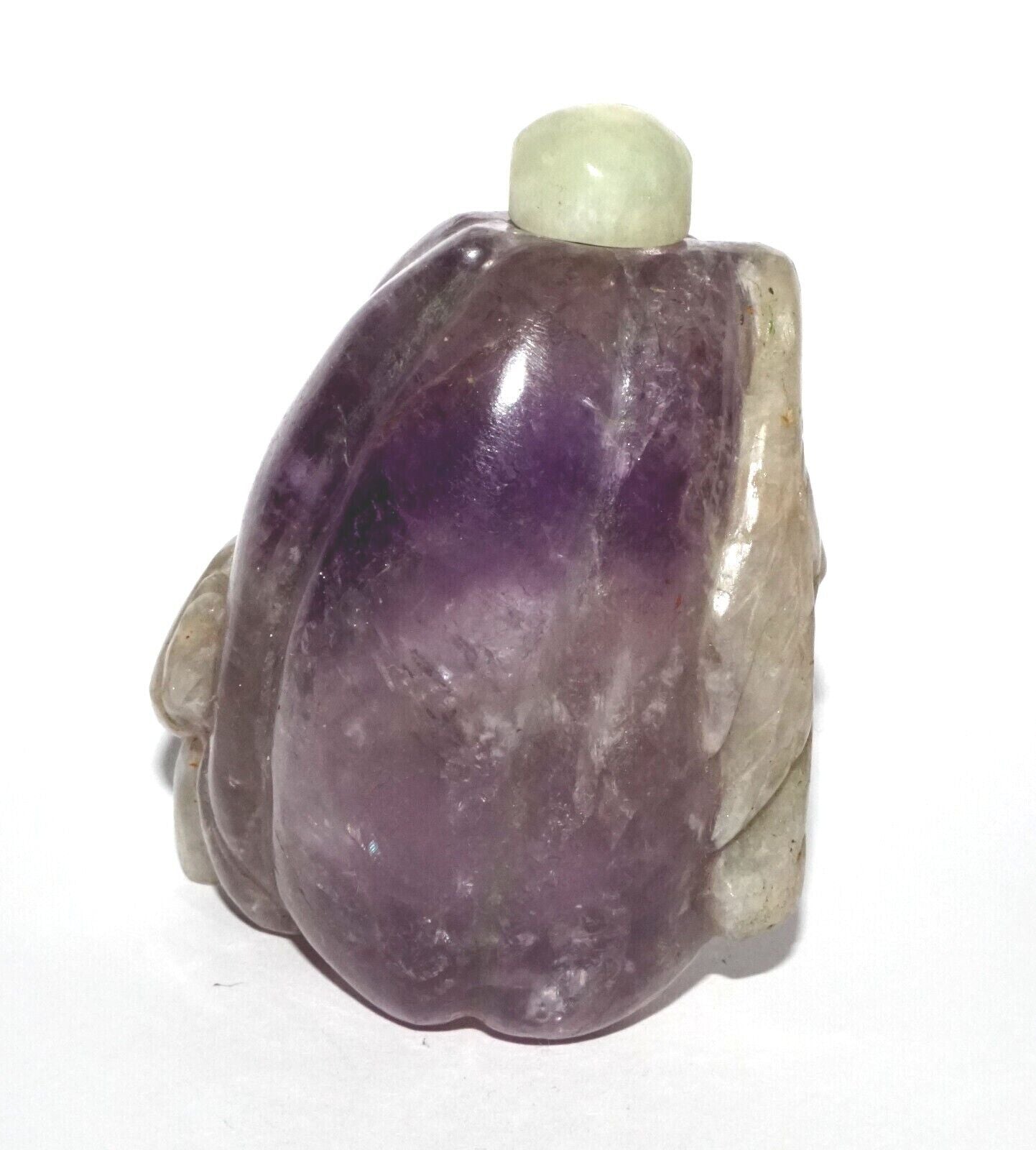 Vintage Chinese Purple Fluorite Carved Snuff Bottle w. Stone Stopper (LeS) G12